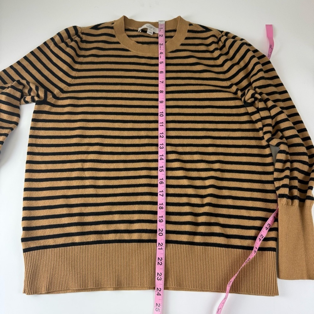 Loft Sweater Womens Large Black Tan Stripe Crewneck Thin Knit - Picture 6 of 6